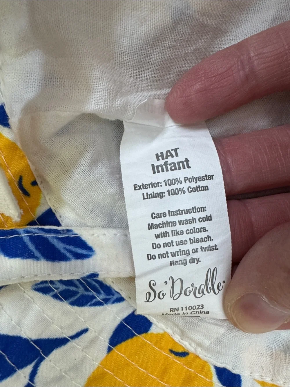Infant’s Boutique Yellow & Blue Lemon Print Bucket Sun Hat with Chin Strap